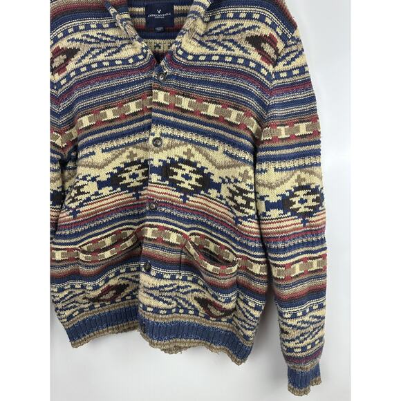 American Eagle Shawl Collar Cardigan Southwestern Heavy Knit Tribal Aztec - Picture 4 of 16